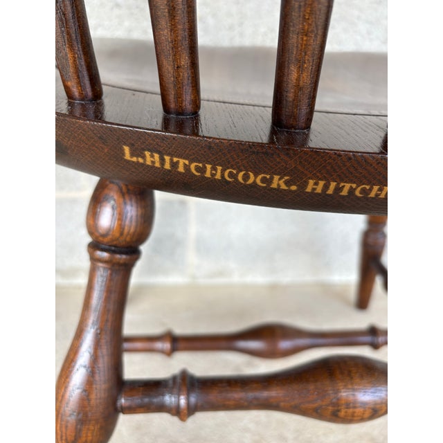 Hitchcock New London Model Oak Paint Decorated Arm Chairs - A Pair For Sale - Image 11 of 11