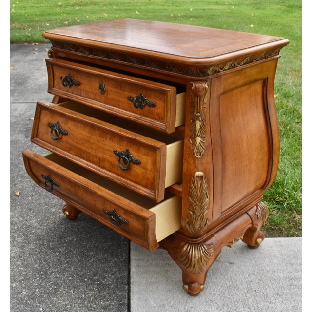 Legacy Carved Pine Chest Bombe French Provincial 3 Drawer Bachelors Chest W/Gold For Sale - Image 12 of 15
