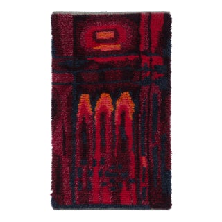 Vintage Swedish Rya Rug With Red and Blue Geometric Pattern - Rug & Kilim For Sale
