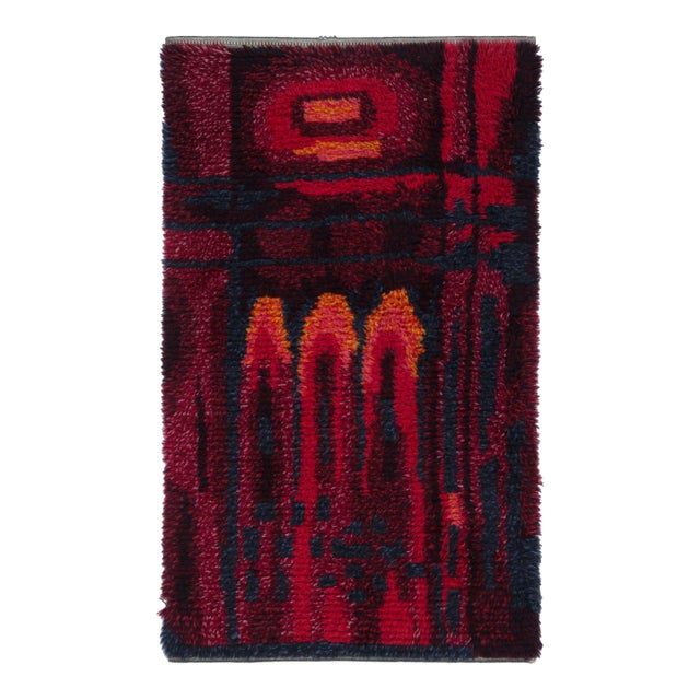 Vintage Swedish Rya Rug With Red and Blue Geometric Pattern - Rug & Kilim For Sale