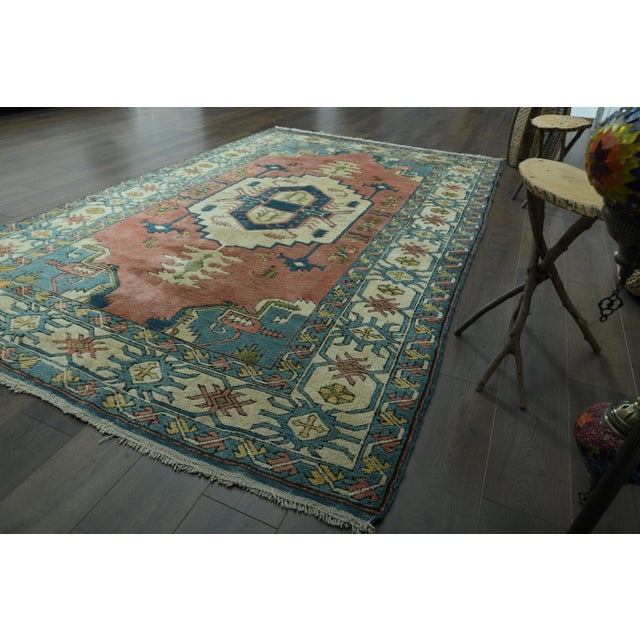 1970s Vintage Turkish Oushak Handmade Wool Cotton Orange Area Rug For Sale - Image 6 of 11