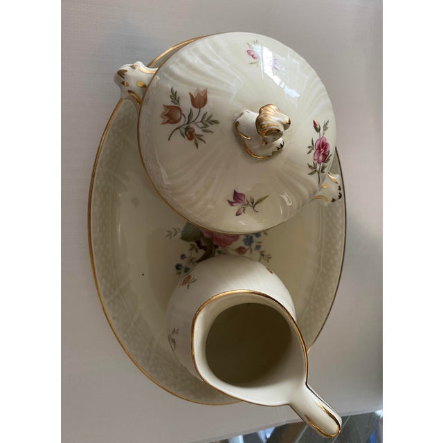 Royal Copenhagan Vintage Royal Copenhagen Frijsenborg Hand-Painted Porcelain Creamer and Sugar Set With Tray- 3 Pieces For Sale - Image 4 of 9
