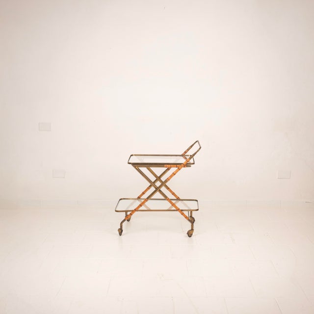 Vintage Cart in Faux Bamboo and Brass by Cesare Lacca, 1950 For Sale - Image 6 of 18
