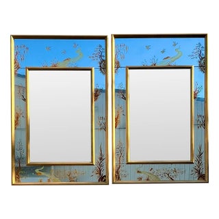 Vintage Regency Eglomise Hand Painted Mirrors - A Pair For Sale