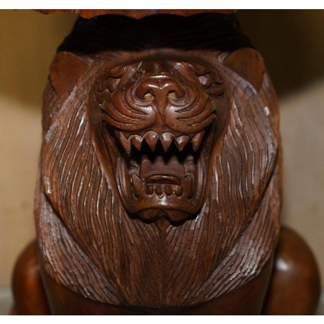 Wood Set of Vintage Hand Carved Male Lion Stools with Ornate Decoration For Sale - Image 7 of 18