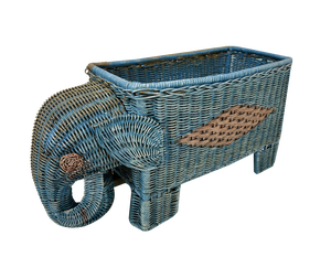 Mid-Century Rattan Elephant Basket Planter, Italy, 1970s