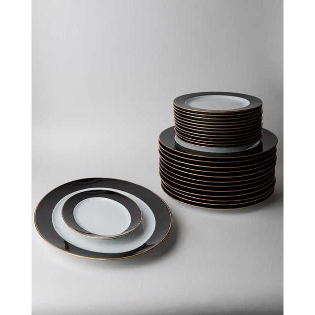 Vintage Black and White Porcelain Dinnerware Set with Gold Rim from Eschenbach Bavaria, Germany, Set of 26 For Sale - Image 3 of 17