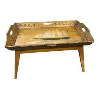 Antique Nautical Handpainted Tray Coffee Table For Sale
