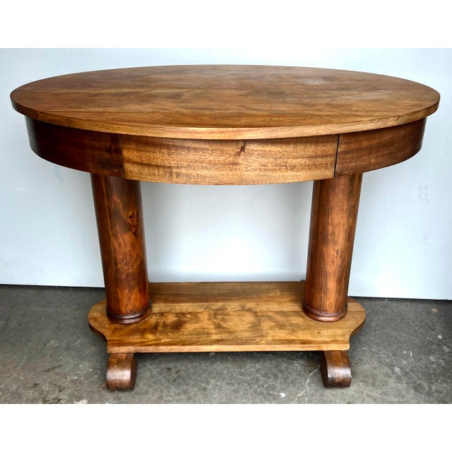 Wood Early 1900s Oval Double Pedestal Library Table For Sale - Image 7 of 12