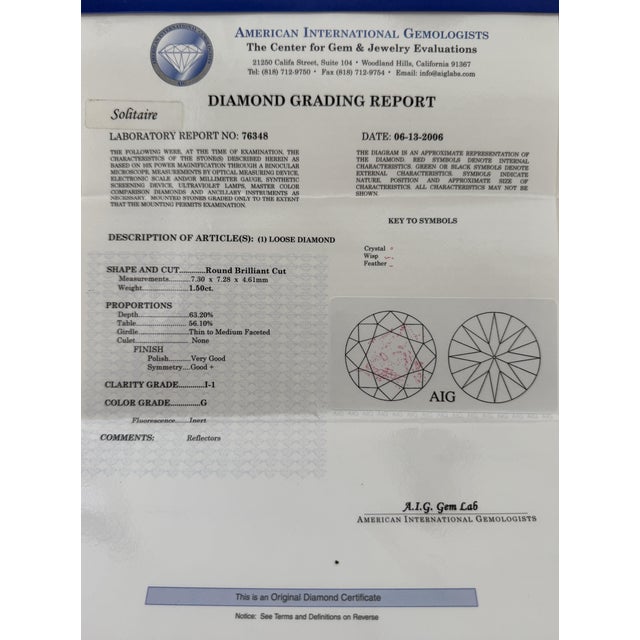 Metal Vintage Aig 1.50 Carat Round Brilliant Cut Diamond Platinum Engagement Ring, Size 7.25 For Sale - Image 7 of 7