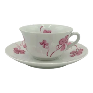 Vintage D. Porthault Limoges Porcelain Pink Tréfles Clover Tea Cup & Saucer Set