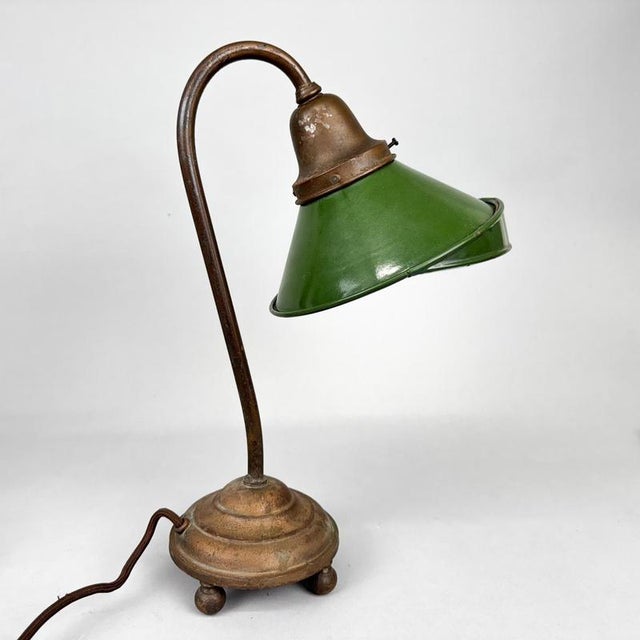Enamel & Cast Iron Desk Lamps, Former Czechoslovakia, 1920s, Set of 2 For Sale - Image 15 of 18