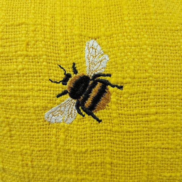Early 21st Century Yellow Throw Pillow With Embroidered Bees For Sale - Image 5 of 6