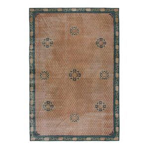 Pretty Rose Background Color With Geometric Design Antique Chinese Rug