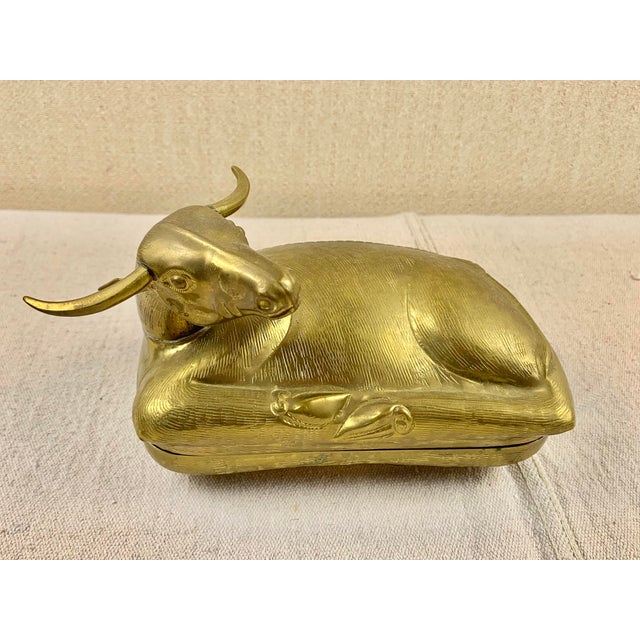 Vintage Brass Bull Repousse Box For Sale - Image 12 of 12