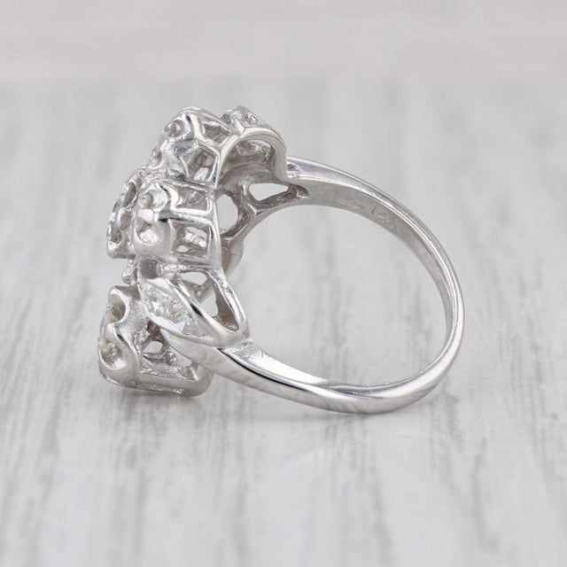 Modern Vintage 1.41ctw Diamond Cluster Ring 14k White Gold Heart Accents Size 5.5 For Sale - Image 3 of 8