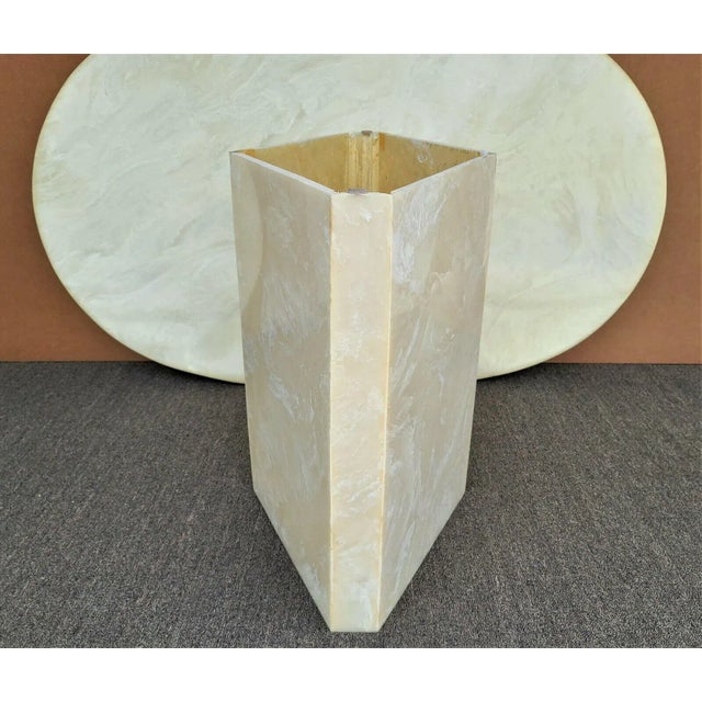 1970s Vintage Mid Century Modern Solid Resin Faux Marble Oval Pedestal Dining Table For Sale - Image 5 of 13