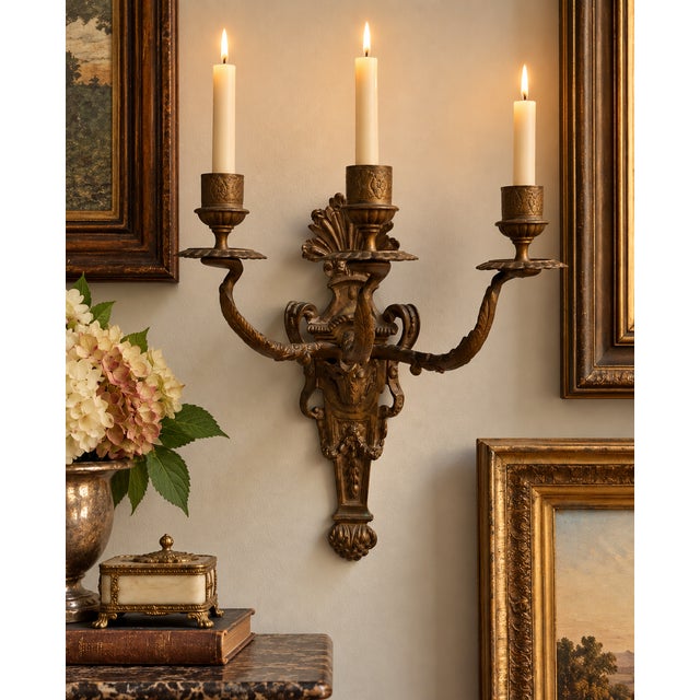 Antique 19th-Century Louis XVI Style Patinated Bronze Three-Light Wall Sconce For Sale - Image 11 of 13