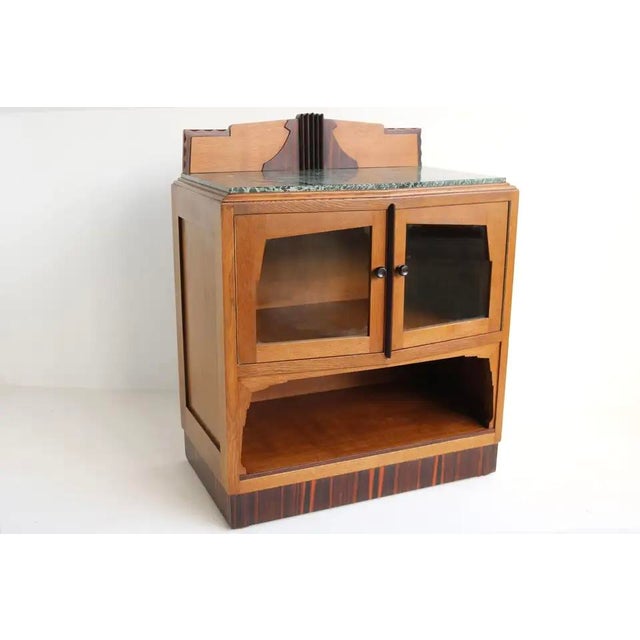 Antique Dutch Art Deco Amsterdam School Tea Display Cabinet in Oak and Marble, 1920s For Sale - Image 16 of 18
