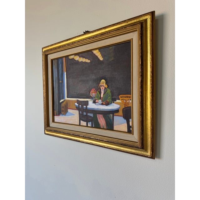 Vintage Figurative Still Life Interior Scene Oil on Canvas Board Panel Painting by Florence Zevich, Framed For Sale - Image 4 of 11