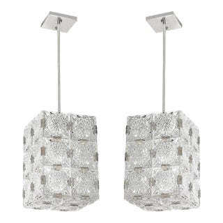 Pair of Mid-Century Rectangular Faceted Cut Crystal Pendants by Kinkeldey For Sale