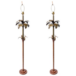 Pair of Original Palm Beach Painted Tole Floor Lamps, C.1960 For Sale
