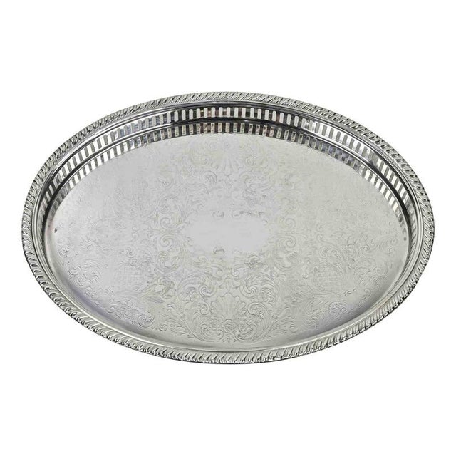 1960s Vintage Silver Plated Serving Plate with Engraved Decorations, 1960s For Sale - Image 5 of 5
