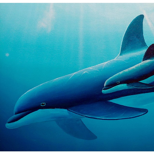 Robert Wyland Dolphin & Her Baby -Pacific Home 1990-Original Oil Painting For Sale In Los Angeles - Image 6 of 11