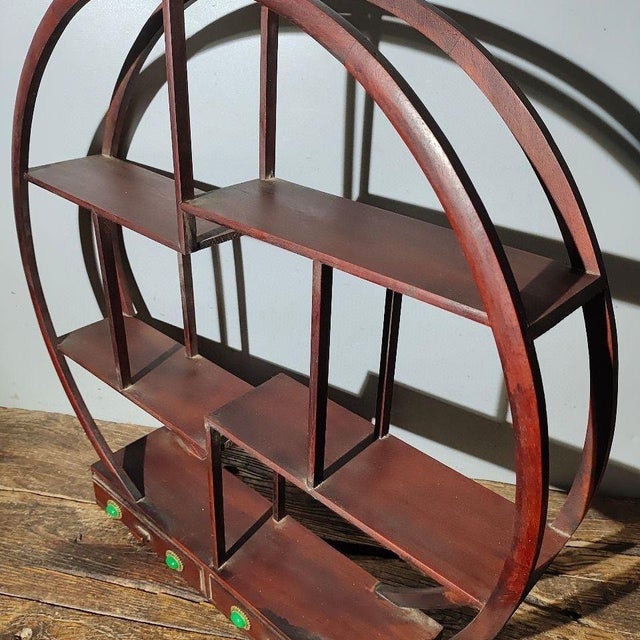 Wood Vintage Chinese Round Rosewood Display Stand (Curio) With Drawers & Jade Accents - 60.5cm For Sale - Image 7 of 9