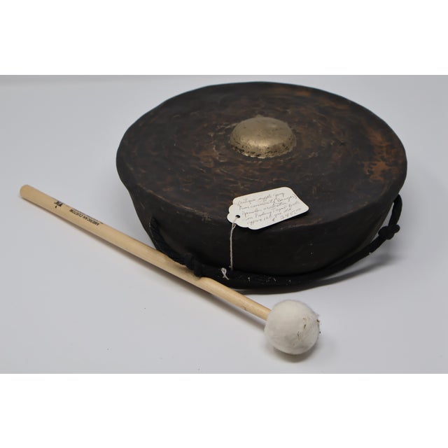 Antique 19th Century Balinese Gamelan Gong With Old Padangtegal Dealer Tag and Mallet — 10.5" For Sale - Image 14 of 18