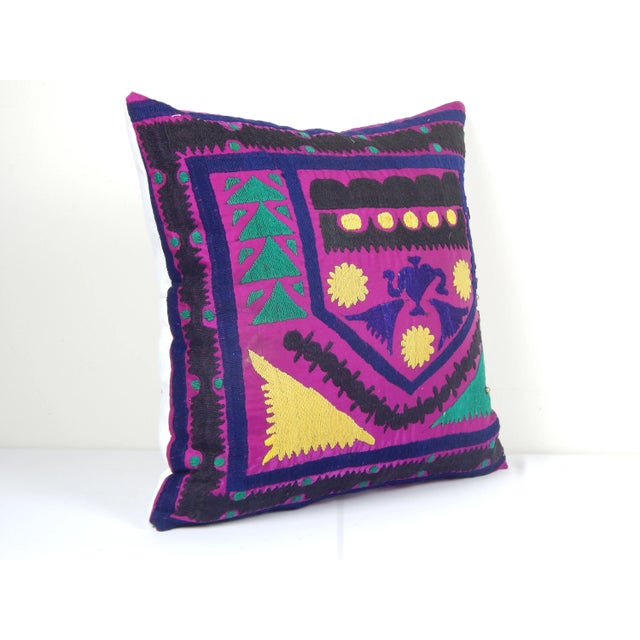 Mid-Century Modern Purple Suzani Throw Pillow Cover For Sale - Image 3 of 5