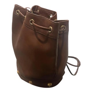 1980s Iconic Cognac Brown Leather and Brass Backpack by Salvatore Ferragamo For Sale