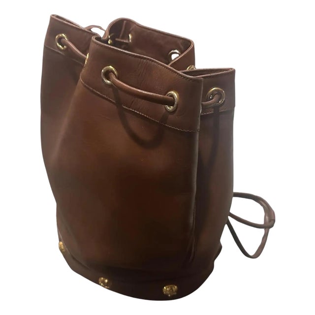 1980s Iconic Cognac Brown Leather and Brass Backpack by Salvatore Ferragamo For Sale