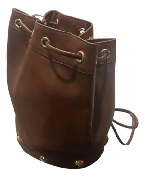 1980s Iconic Cognac Brown Leather and Brass Backpack by Salvatore Ferragamo