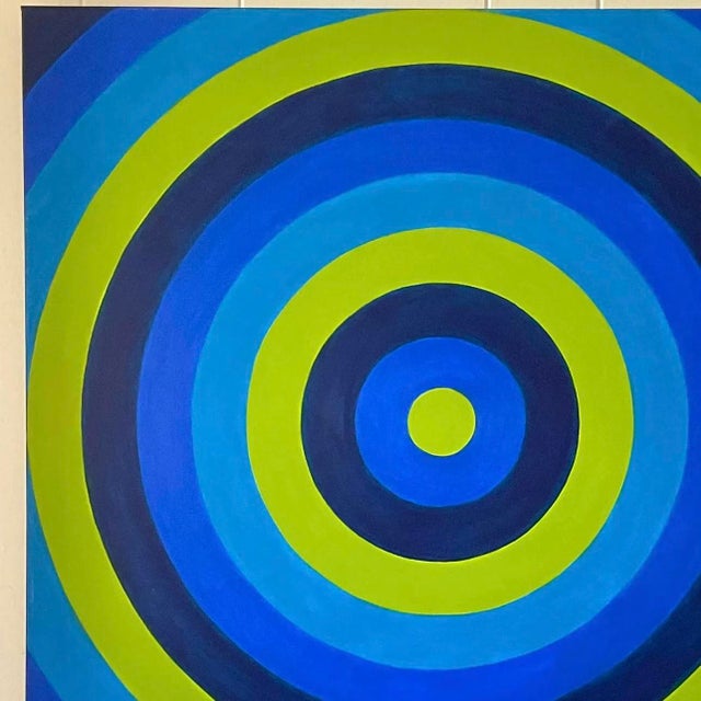 Late 20th Century Vintage Signed Op Art Concentric Circles Oil Painting For Sale - Image 5 of 13