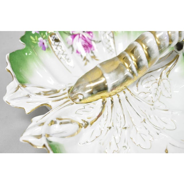 Antique Bavarian German Porcelain Gold Gilded Hand Painted Lobster Divided Dish For Sale - Image 9 of 18