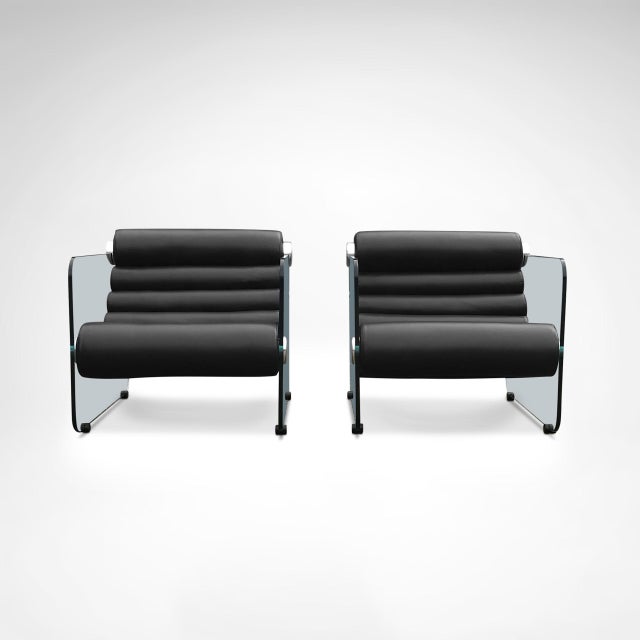 Leather and Glass Hyaline Armchairs by Fabio Lenci for Comfortline, Italy, 1960s, Set of 2 For Sale - Image 6 of 8