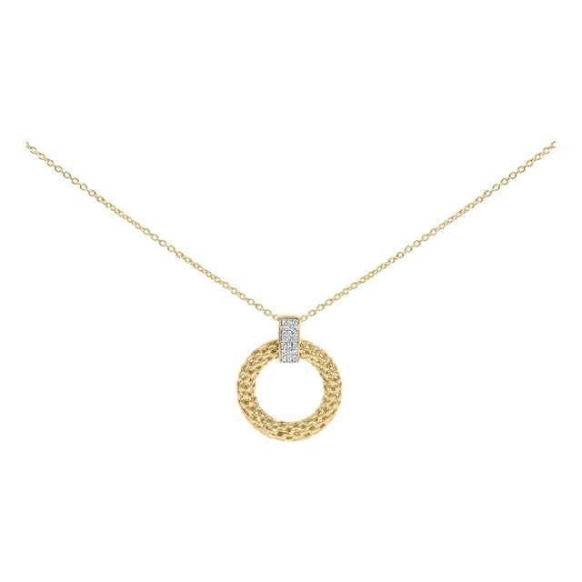 Gold Vermeil 1/10 Cttw Diamond Bold Pendant Necklace For Sale
