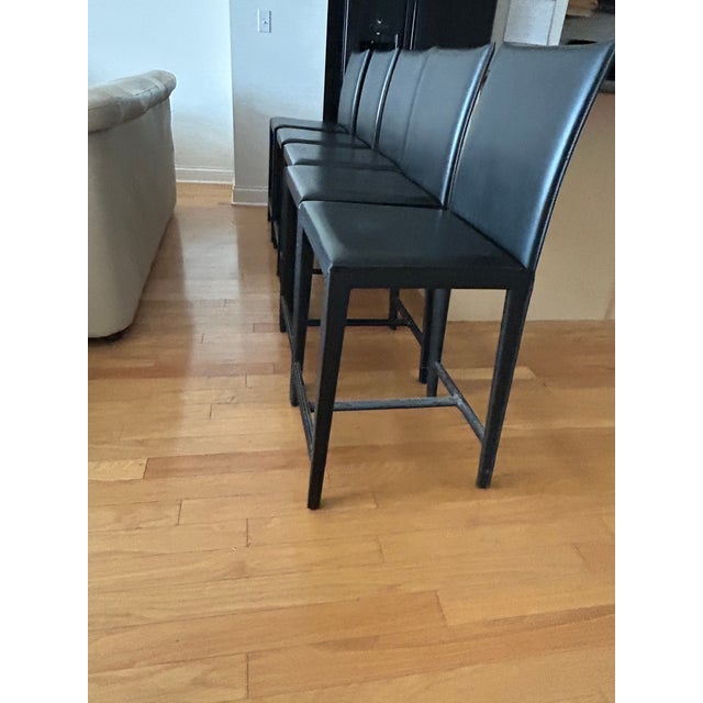 Plastic Set of 5 Crate & Barrel Black Faux Leather Counter Stools ~2006 For Sale - Image 7 of 7