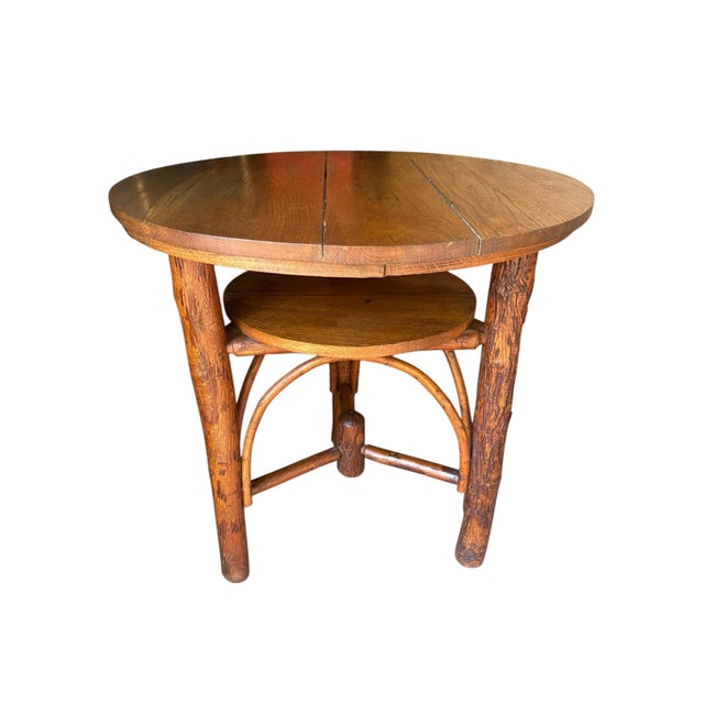 Antique Rustic Cabin Cottage Adirondack “Old Hickory Furniture Company, Martinsville Indiana” Wood Table 30” H X Round....