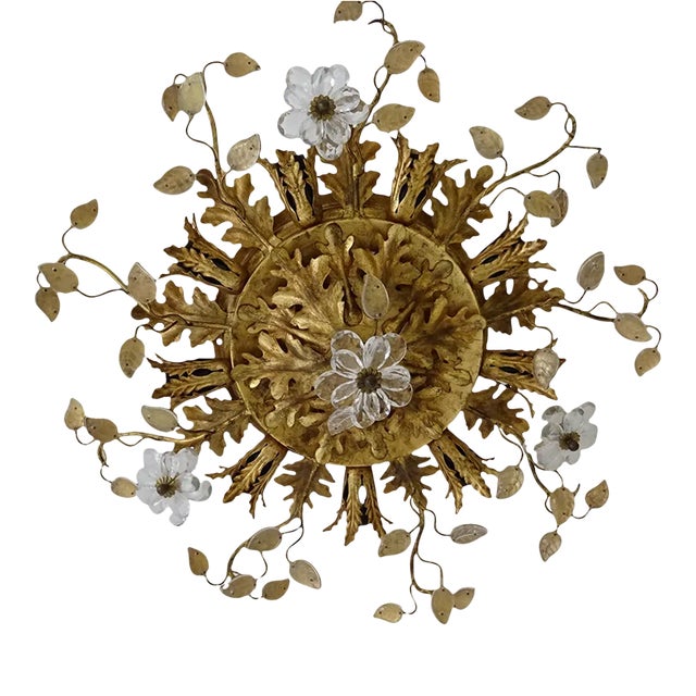 Flush Mount Maison Baguès Crystal Flowers Leaves Chandelier 15 Lights No.2 For Sale