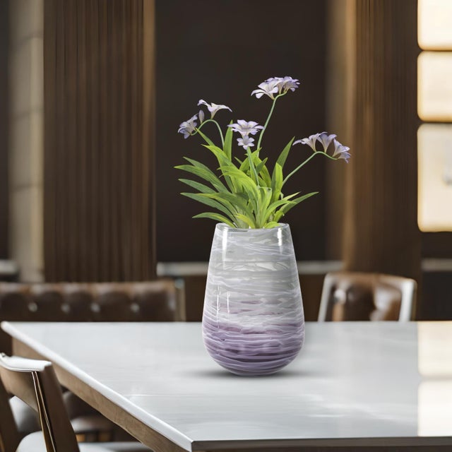 Swirled Smoke and Aubergine Torpedo Glass Vase- Short For Sale - Image 11 of 11