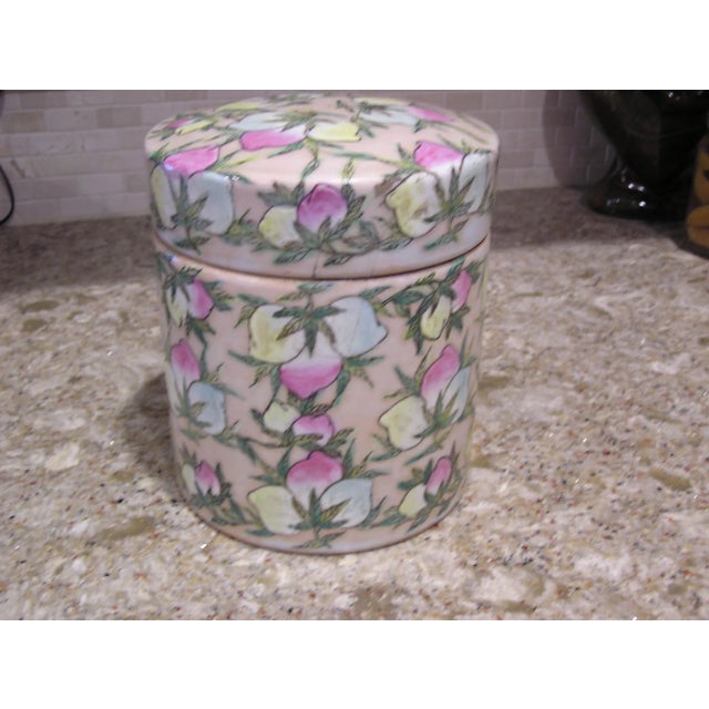 Vintage Chinese Multi-Color Pastel Ceramic Covered Jar, Signed For Sale - Image 9 of 10