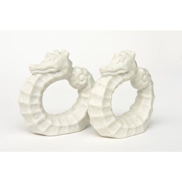 Shafford China Vintage Porcelain White Bisque Sea Horse Coastal Napkin Rings Set of 6 1950's For Sale - Image 4 of 11