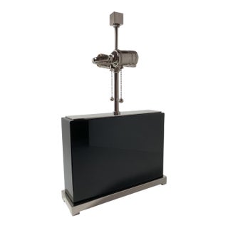 Williams Sonoma Wide Black Crystal Block Lamp – Polished Nickel Hardware For Sale