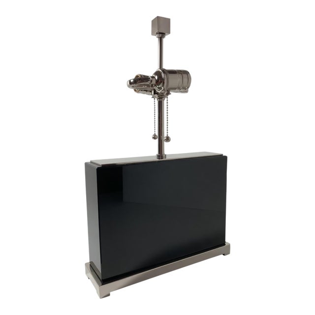 Williams Sonoma Wide Black Crystal Block Lamp – Polished Nickel Hardware For Sale