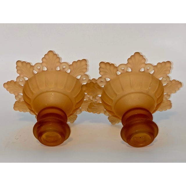Glass Pair of Vintage Westmoreland “Ring and Petal” Amber Glass Candle Holders For Sale - Image 7 of 8
