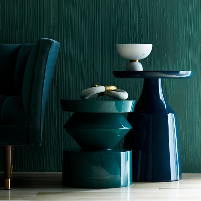 Teal Arteriors Home Uma Accent Table, Lacquer Peacock Blue For Sale - Image 8 of 13
