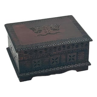 Vintage Polish Folk Art Carved Wood Box For Sale