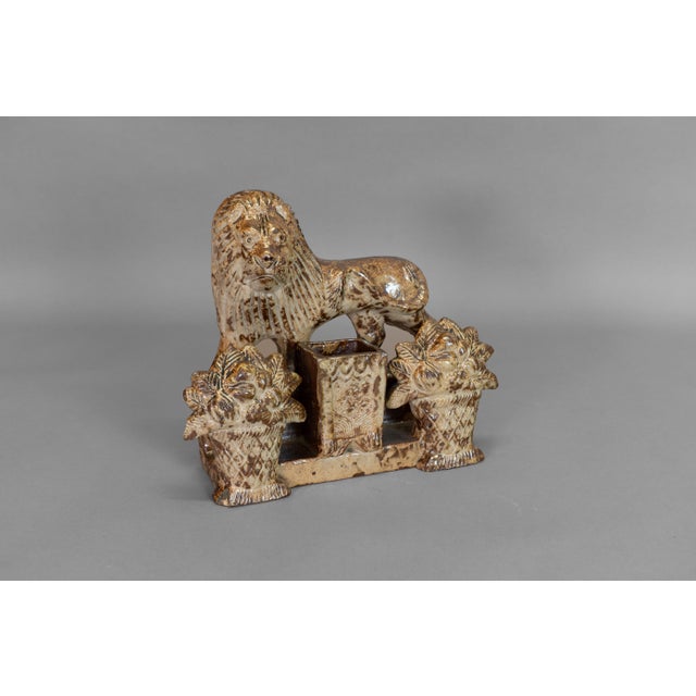 Stoneware Salt-Glaze Ornamental Lion Spill Holders, 1840, Set of 2 For Sale - Image 4 of 8